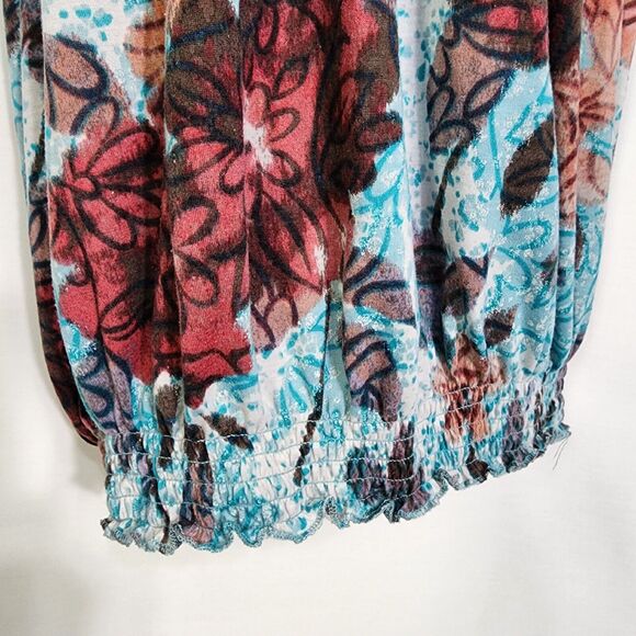 American Rag Cie Women Blouse Top Small Multi Floral Elastic Hem Pullover Keyhol - Picture 8 of 10